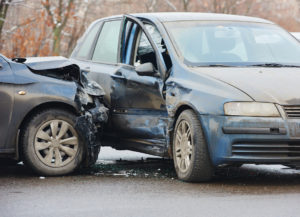 automobile crash accident on street, damaged cars after collision