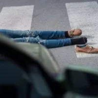 Man Lying on the Pedestrian After Being Hit by the Car