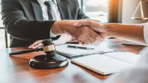 Laeyer Shaking Hands to Seal a Deal Judges Male Lawyers Consultation Legal Services Consulting Regarding the Various Contracts to Plan the Case in Court