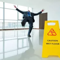 Man Slipping by the Warning Sign