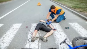 Road Accident with an Injured Cyclist on the Pedestrian