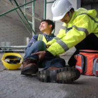 The Young Worker Got Injured at the Construction Site and a Paramedic Help Him
