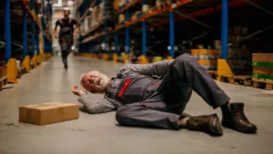  a Man in Uniform Lying Down on the Ground While His Coworker at the Back Ran Toward Him